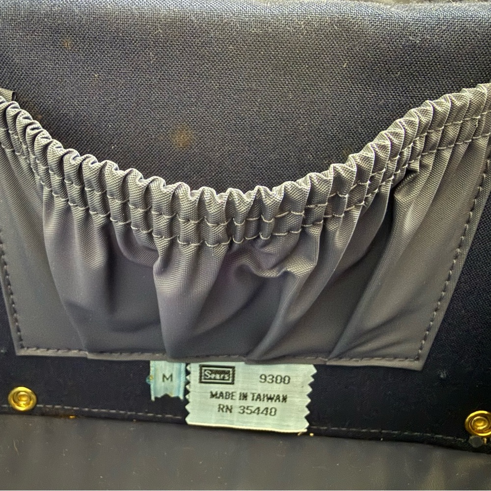 Vintage Sears Travel Train Case Bag Cosmetic Hard Case Wipeable Leather‎ Navy - Picture 2 of 16